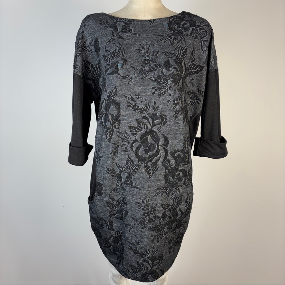 Papillon Blanc Gray Floral Long Sleeve Dress S